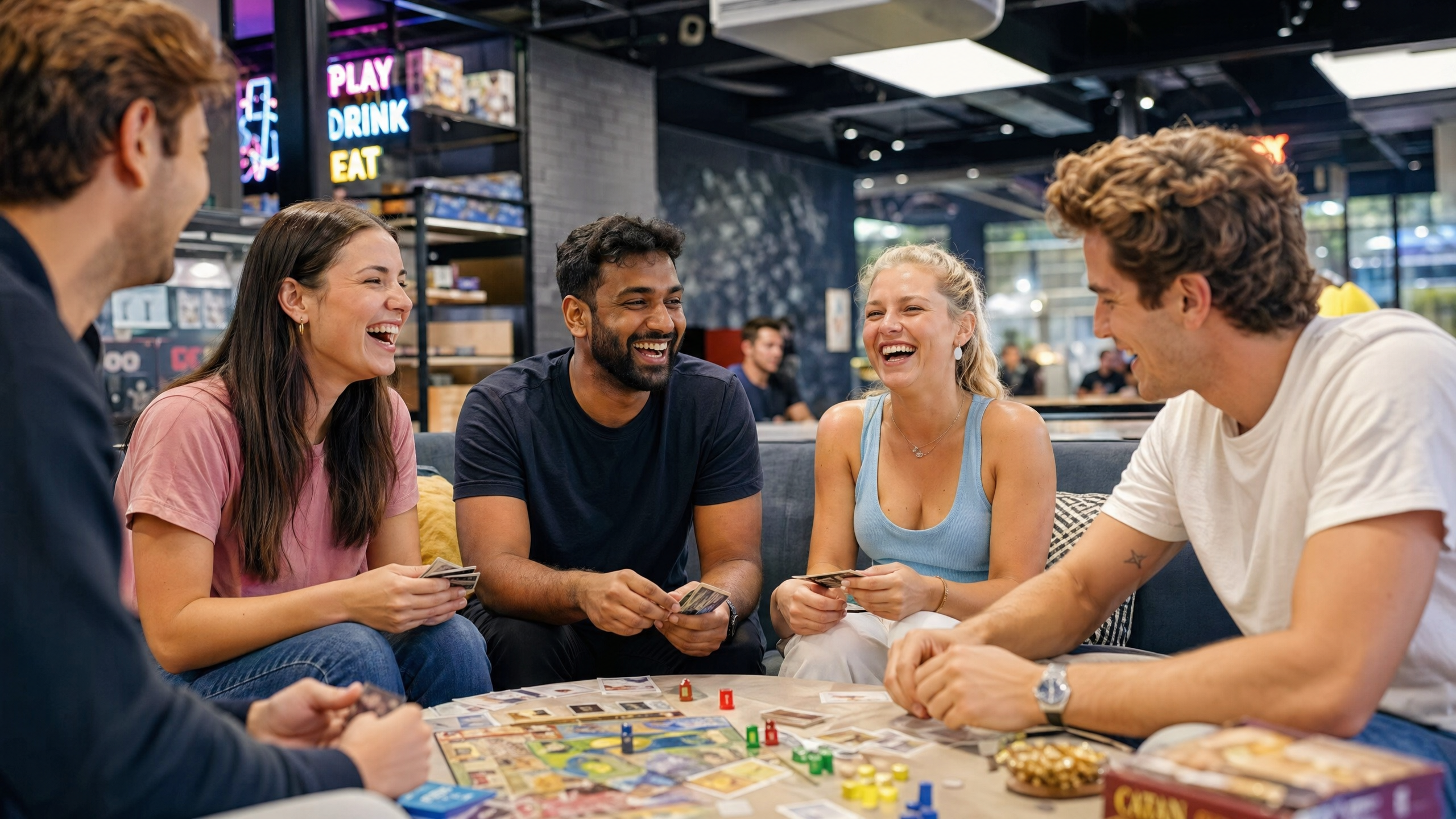 Friends playing social games together